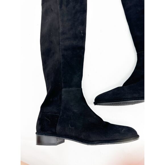 Stuart Weitzman Black Suede Allgood Low Heel Knee Boot 7.5 - Picture 3 of 9